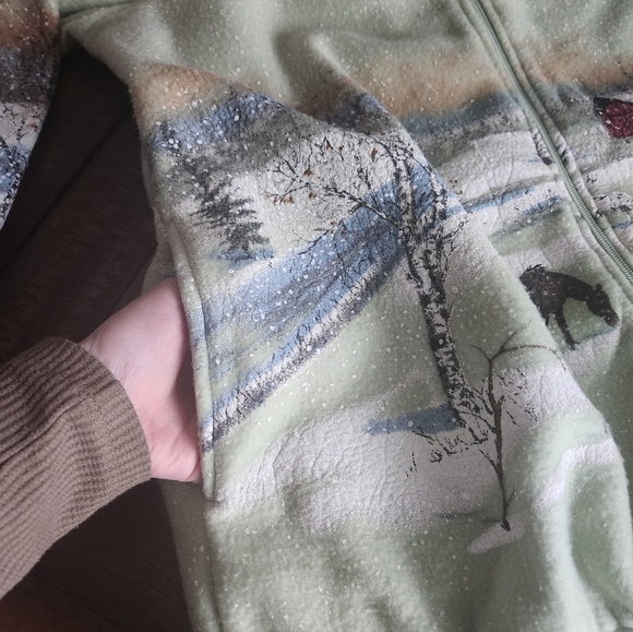 Ladies Med 1990's Tudor Court Winter Scene Zip-Up Sweater - Picture 7 of 9